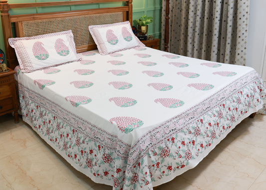 Reshkala Fine Yarn 100% Cotton 180 TC Virasat Collection Bedsheet King Size Parampara design with 2 pillow covers